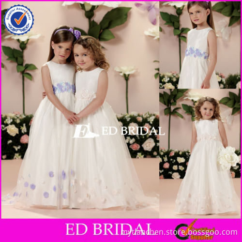XL281 2014 Two Shoulders Purple Flowers Sash Floor Length Kids Beautiful Model Dresses
